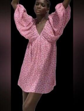 Zara Pink Floral V-Neck Puff-Sleeve Tunic